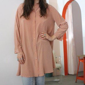 Ali Golden long sleeve blush collared dress/tunic with black polka dots